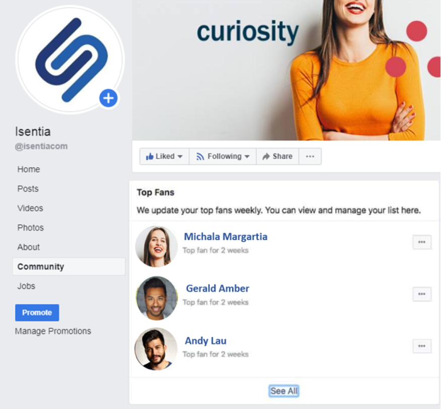 Image of Isentia's Facebook page with Top Fans on its Page.