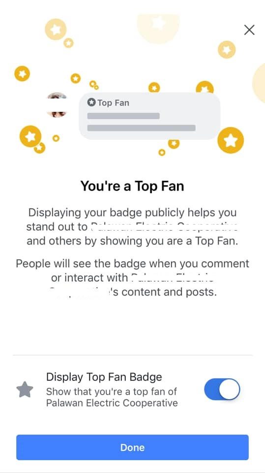 Display top fan badge