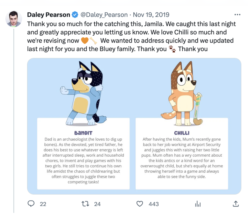 Bluey Tweet response
